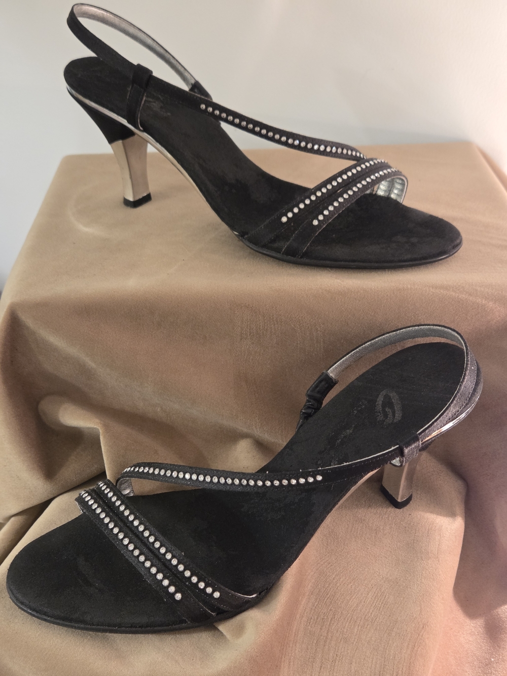Onyx Black Slingback Heels with Silver Accents